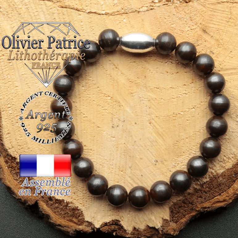 bracelet en pierre naturelle et son appret olive en argent 925 sa pierre est de l'oeil de fer