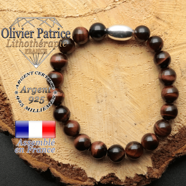 bracelet en pierre naturelle et son appret olive en argent 925 sa pierre est de l'oeil de taureau
