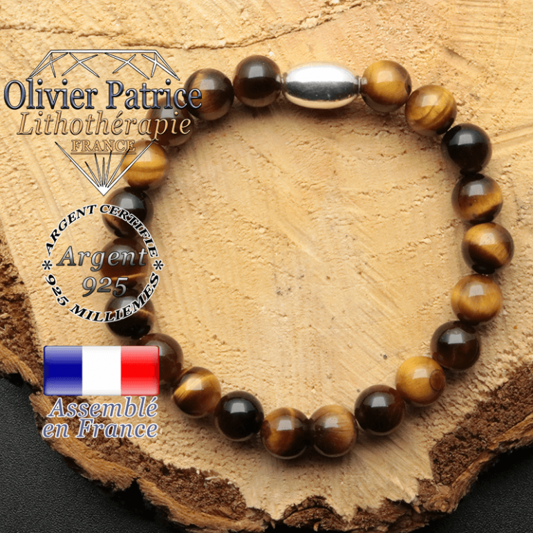 bracelet en pierre naturelle et son appret olive en argent 925 sa pierre est de l'oeil de tigre