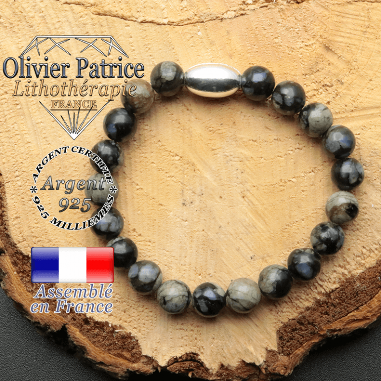 bracelet en pierre naturelle et son appret olive en argent 925 sa pierre est de l'opale grise