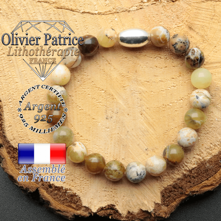 bracelet en pierre naturelle et son appret olive en argent 925 sa pierre est de l'opale peruvienne