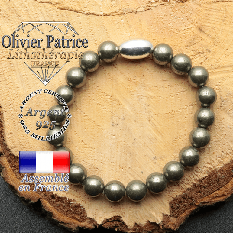 bracelet en pierre naturelle et son appret olive en argent 925 sa pierre est de la pyrite