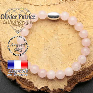 bracelet en pierre naturelle et son appret olive en argent 925 sa pierre est du quartz rose