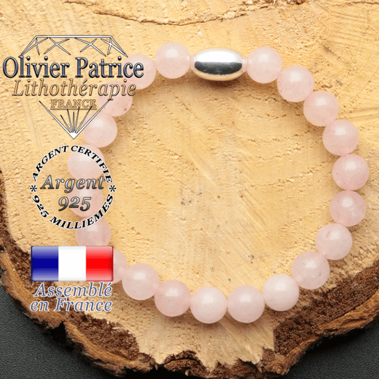 bracelet en pierre naturelle et son appret olive en argent 925 sa pierre est du quartz rose