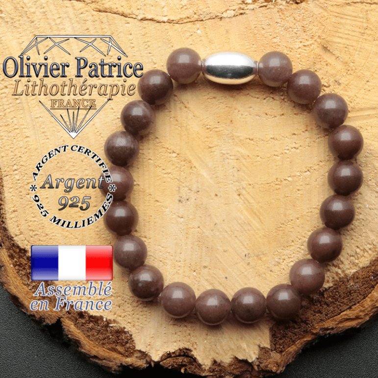 bracelet en pierre naturelle et son appret olive en argent 925 sa pierre est du quartz vin