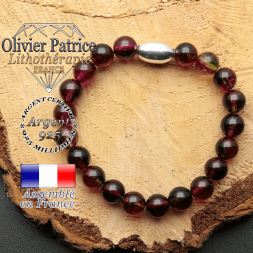 bracelet en pierre naturelle et son appret olive en argent 925 sa pierre est de la tourmaline melon d'eau