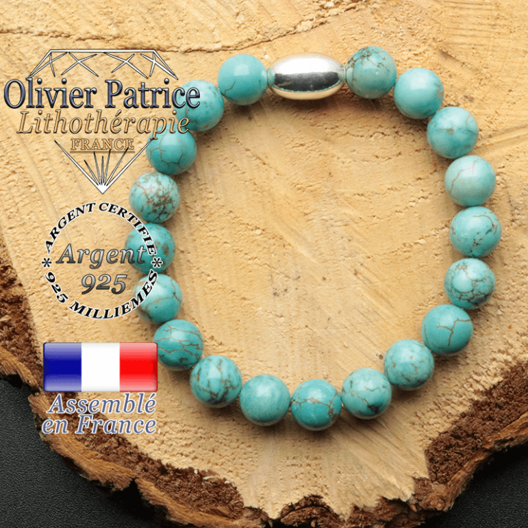 bracelet en pierre naturelle et son appret olive en argent 925 sa pierre est de la turquoise