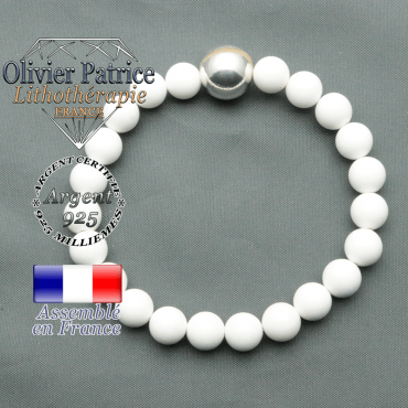 bracelet boule lisse de 12mm en argent 925 en agate blanche