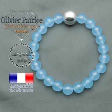 bracelet boule lisse de 12mm en argent 925 en agate bleue