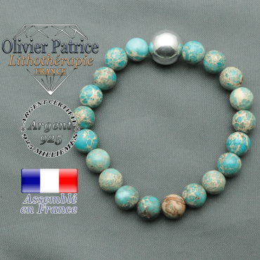 bracelet boule lisse de 10mm en argent 925 en agate dentelle