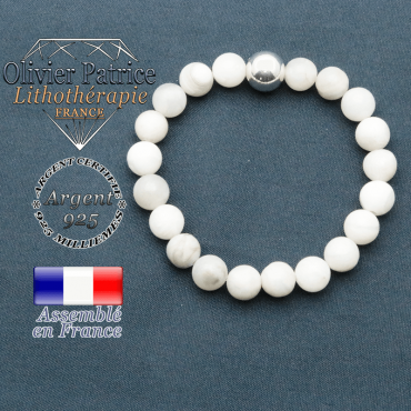 bracelet boule lisse de 10mm en argent 925 en agate grise