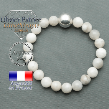 bracelet boule lisse de 12mm en argent 925 en agate grise