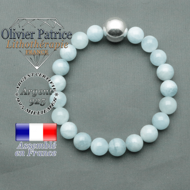 bracelet boule lisse de 12mm en argent 925 en aigue marine