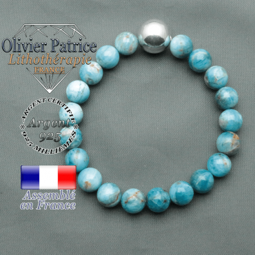 bracelet boule lisse de 12mm en argent 925 en apatite