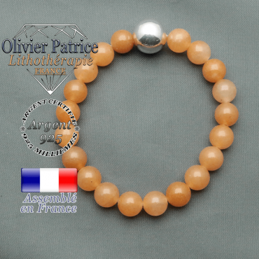 bracelet boule lisse de 12mm en argent 925 en aventurine orange
