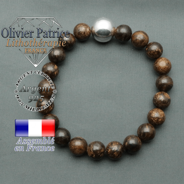 bracelet boule lisse de 12mm en argent 925 en bronzite