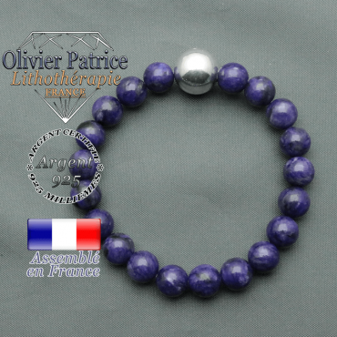 bracelet boule lisse de 12mm en argent 925 en charoite
