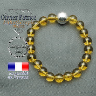 bracelet boule lisse de 12mm en argent 925 en citrine