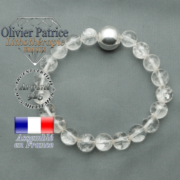 bracelet boule lisse de 12mm en argent 925 en cristale de roche
