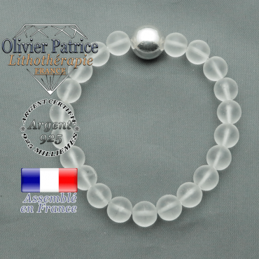 bracelet boule lisse de 12mm en argent 925 en cristale de roche mat