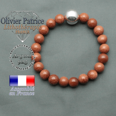 bracelet boule lisse de 12mm en argent 925 en goldstone