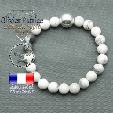 bracelet boule lisse de 12mm en argent 925 en howlite