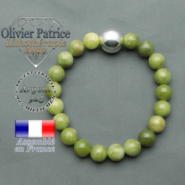 bracelet boule lisse de 12mm en argent 925 en jade nephrite du canada