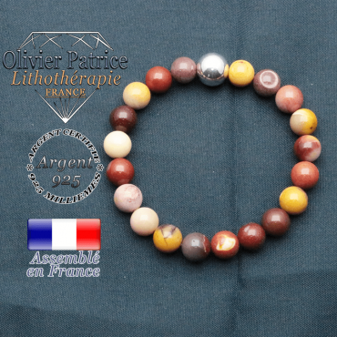 bracelet boule lisse de 10mm en argent 925 en jaspe mokaite