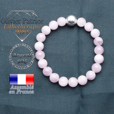 bracelet boule lisse de 10mm en argent 925 en kunzite