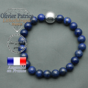 bracelet boule lisse de 12mm en argent 925 en lapis lazuli