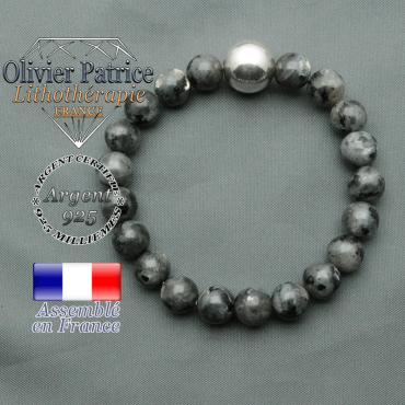bracelet boule lisse de 12mm en argent 925 en larvikite