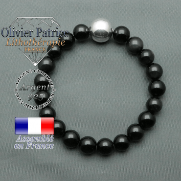 bracelet boule lisse de 12mm en argent 925 en obsidienne oeil celeste