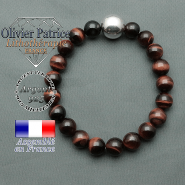 bracelet boule lisse de 12mm en argent 925 en oeil de taureau