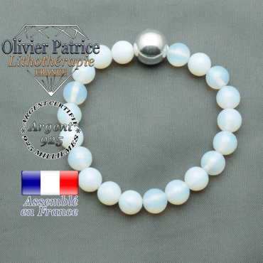 bracelet boule lisse de 12mm en argent 925 en opale