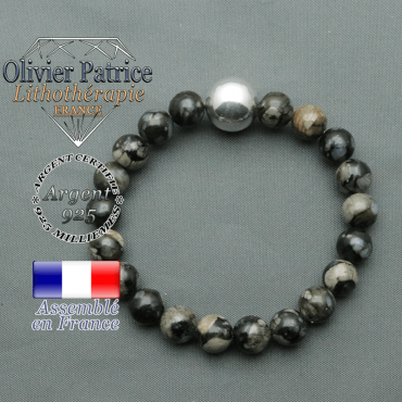 bracelet boule lisse de 12 mm en argent 925 en opale grise