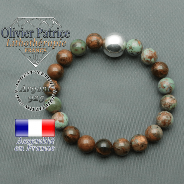 bracelet boule lisse de 12mm en argent 925 en opale verte africaine