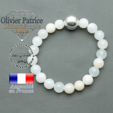 bracelet boule lisse de 12mm en argent 925 en opale peruvienne