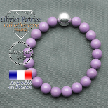 bracelet boule lisse de 12mm en argent 925 en phosphosiderite
