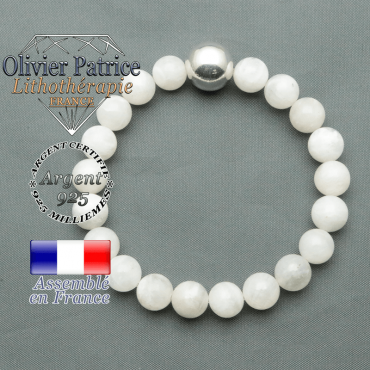 bracelet boule lisse de 12mm en argent 925 en pierre de lune