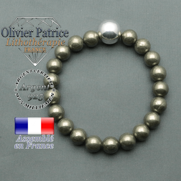 bracelet boule lisse de 12mm en argent 925 en pyrite