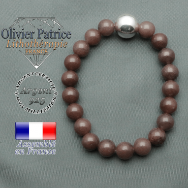 bracelet boule lisse de 12mm en argent 925 en quartz vin