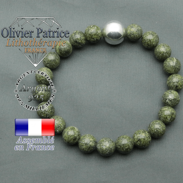 bracelet boule lisse de 12mm en argent 925 en serpentine