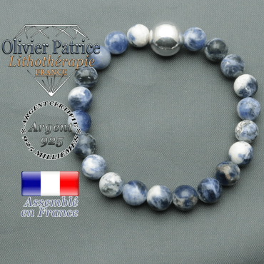 bracelet boule lisse de 12mm en argent 925 en sodalite