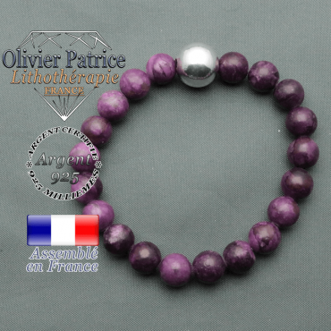 bracelet boule lisse de 12mm en argent 925 en sugilite