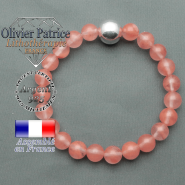 bracelet boule lisse de 10mm en argent 925 en tourmaline pasteque