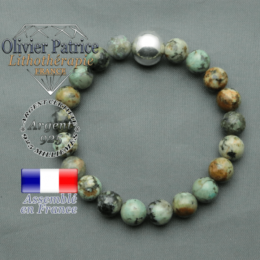 bracelet boule lisse de 12mm en argent 925 en truqoise bleue africaine