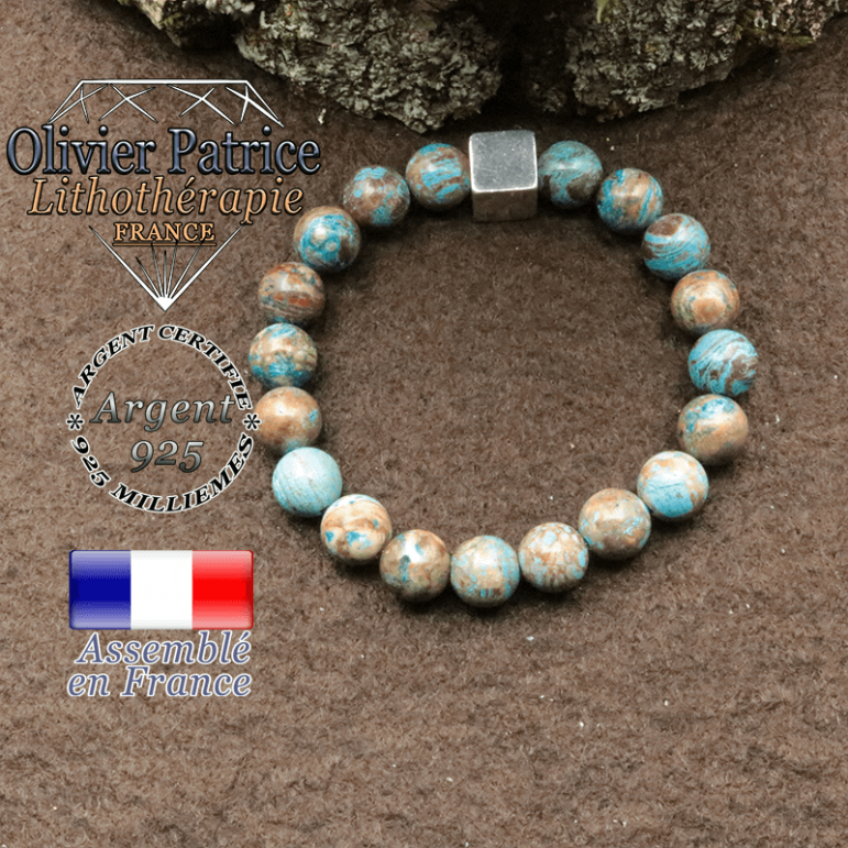 Bracelet agate dentelle et cube croix en argent 925