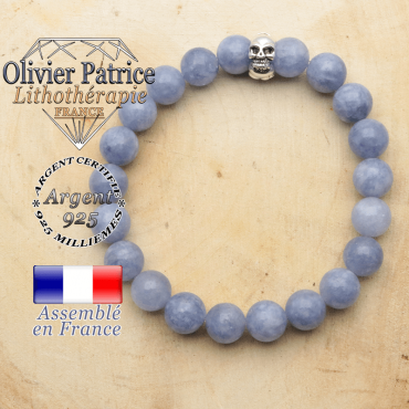 bracelet tete de mort avec sa pierre naturelle en angelite