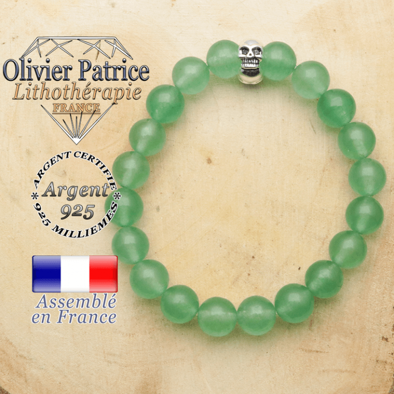 bracelet tete de mort avec sa pierre naturelle en aventurine