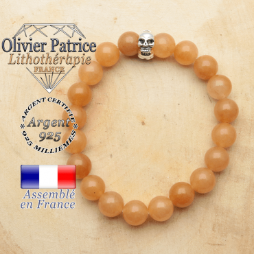 bracelet tete de mort avec sa pierre naturelle en aventurine orange